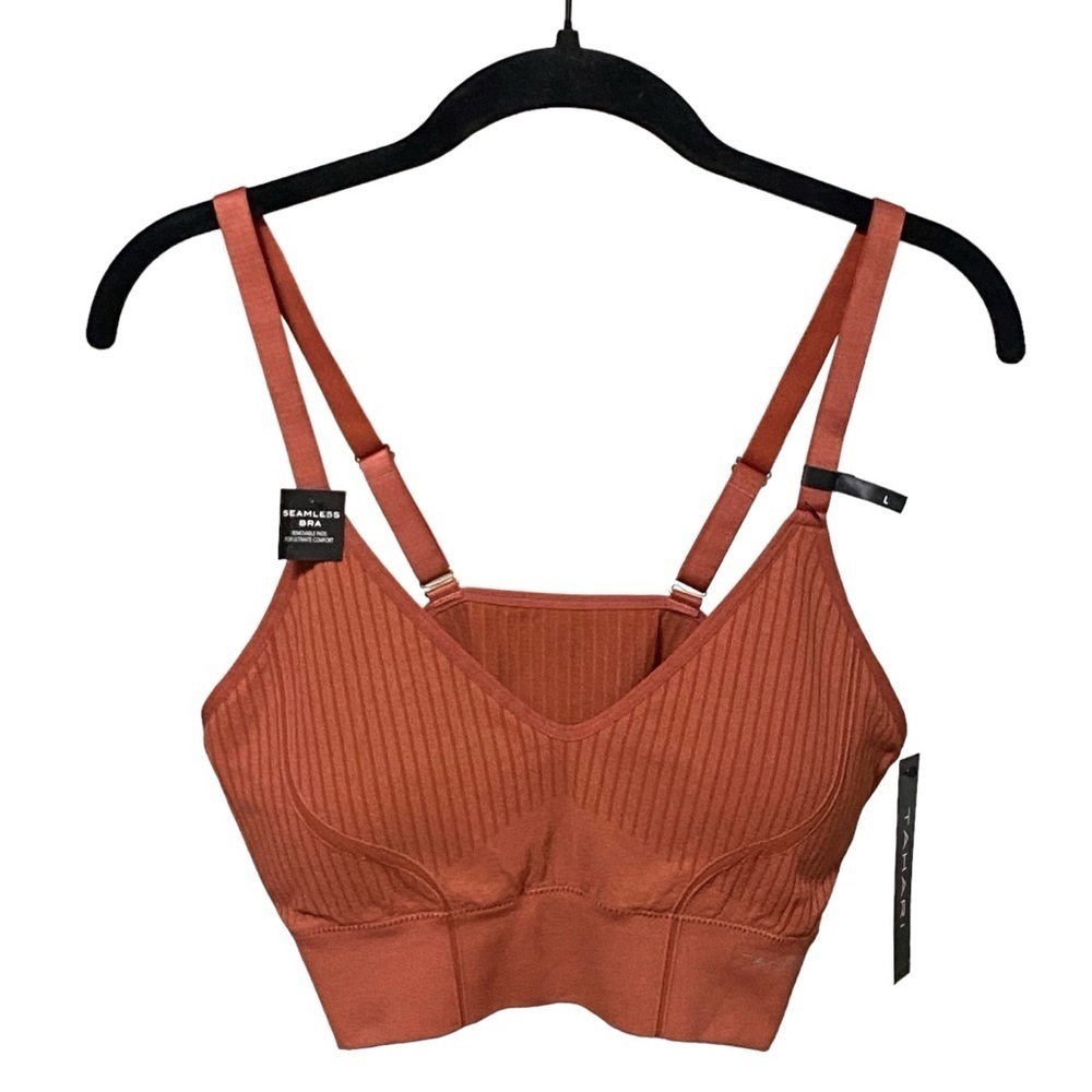 Tahari Ribbed Seamless Bra Marsala Large NWT Adjustable Straps Removable Pads